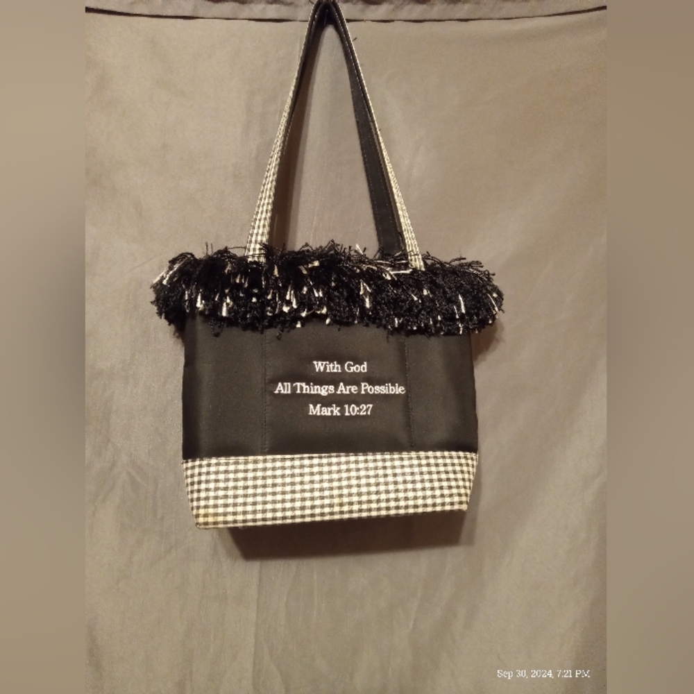 Black And White String Trimmed Scripture Shoulder… - image 1